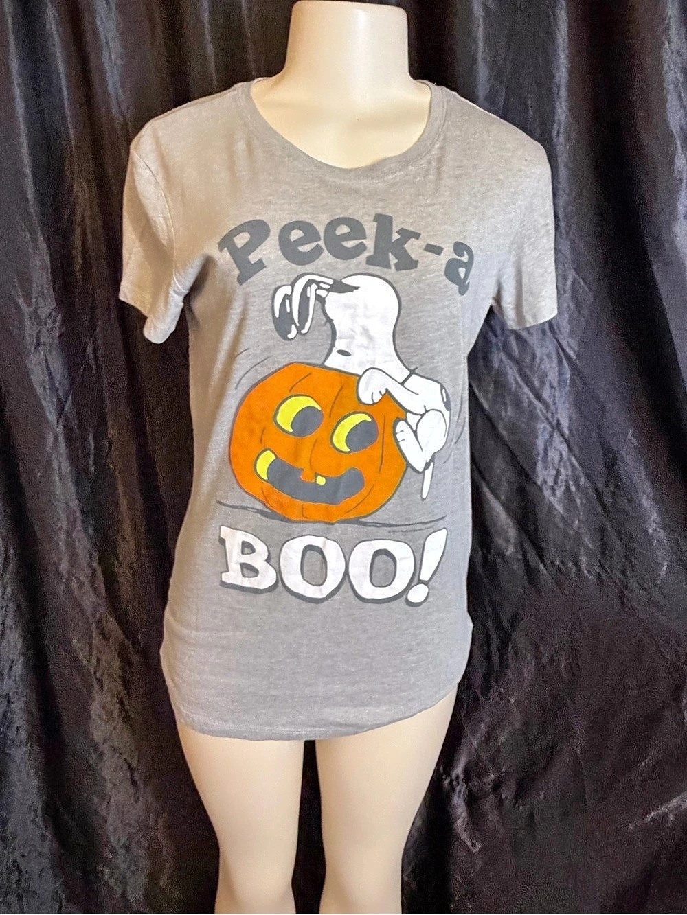 Peanuts Snoopy Peek-a-Boo Halloween T-Shirt Tee Gray & Orange XL